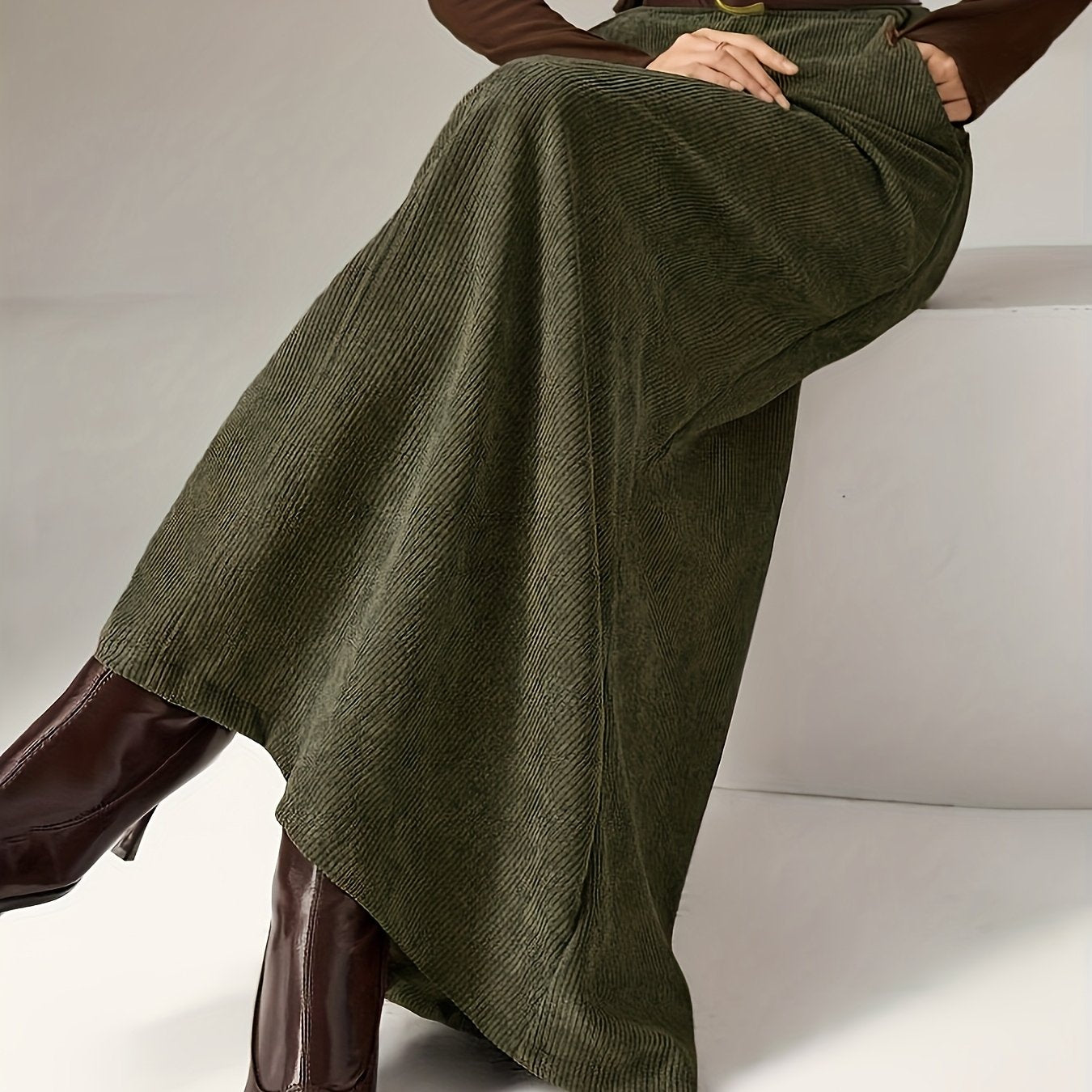 Damen A-Linien Maxirock mit hoher Taille und Textur