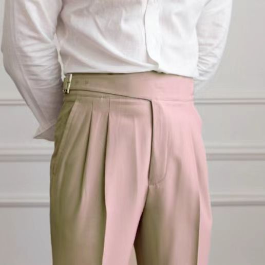 Men's High-Waist Pleated Trousers – Elegant Business and Casual Style with Adjustable Waistband