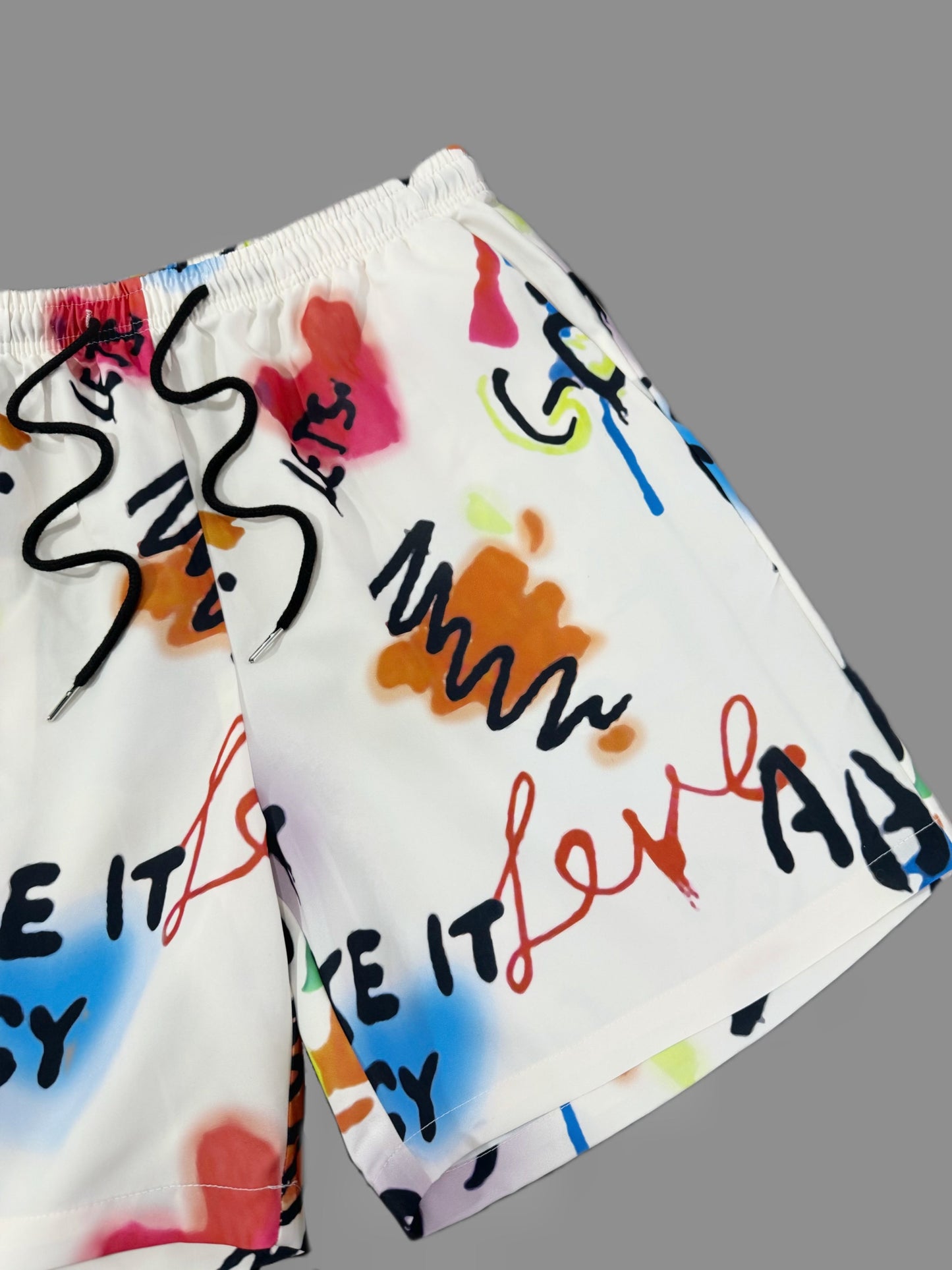 Men's Streetwear Shorts with Graffiti Print and Motivational Quote – Casual Summer Pants for Leisure and Beach