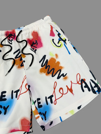 Men's Streetwear Shorts with Graffiti Print and Motivational Quote – Casual Summer Pants for Leisure and Beach
