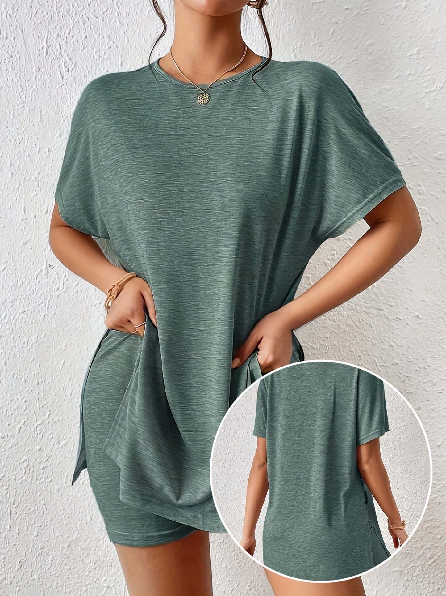 Women's Lounge Set Two-Piece Short-Sleeve T-Shirt with Shorts Elegant Casual Look