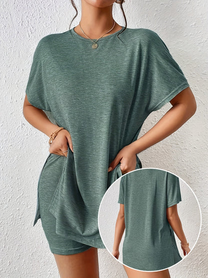 Women's Lounge Set Two-Piece Short-Sleeve T-Shirt with Shorts Elegant Casual Look