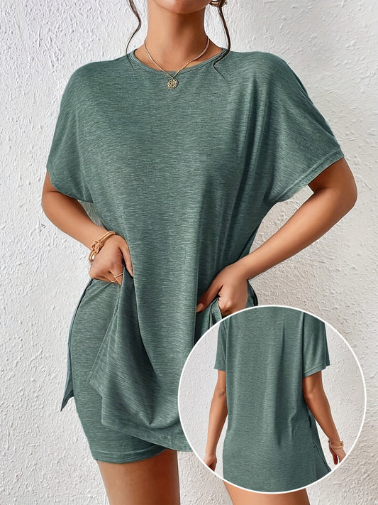 Women's Lounge Set Two-Piece Short-Sleeve T-Shirt with Shorts Elegant Casual Look