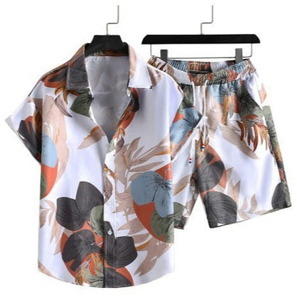 Men's Summer Casual Two-Piece with Abstract Print – Fashionable Short-Sleeve Shirt & Shorts Set for Vacation and Everyday Wear