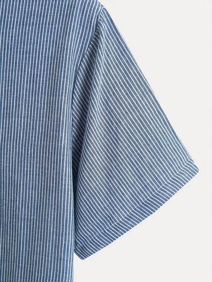 Men's Short Sleeve Henley Shirt with Stand Collar and Stripes – Modern Casual Shirt
