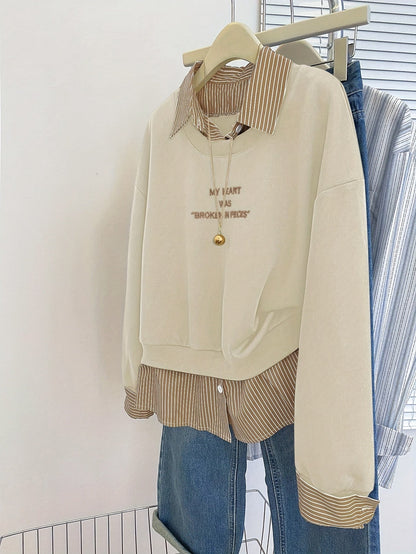 Damen Layering-Sweatshirt mit Hemdeinsatz, Baumwollmischung, Langarm