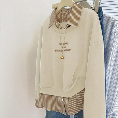 Damen Layering-Sweatshirt mit Hemdeinsatz, Baumwollmischung, Langarm