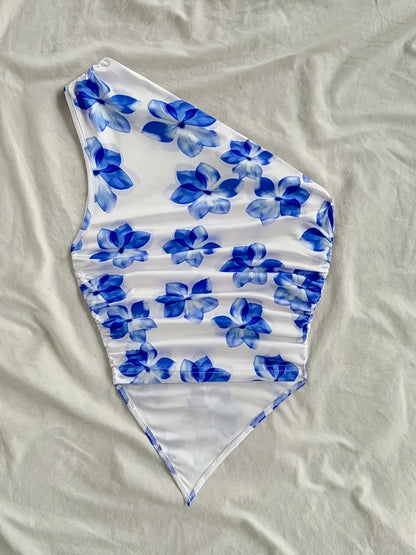 Women's One-Shoulder Swimsuit Elegant Floral Pattern for Spring & Summer