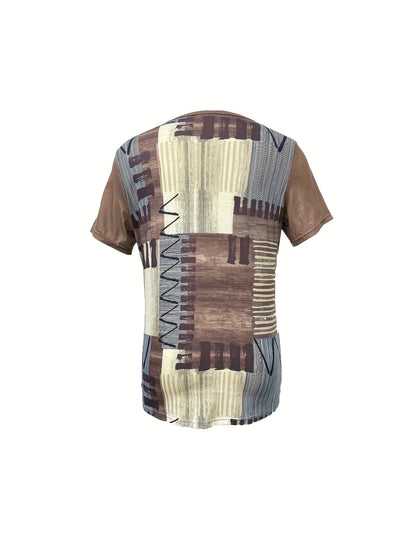 Women's Casual T-Shirt with Lacing and Geometric Pattern – Summer Leisure Top