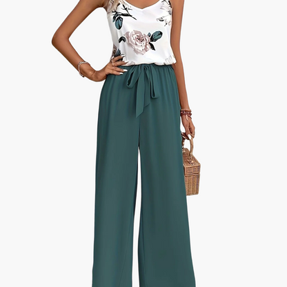 Women's Elegant Jumpsuit with Floral Pattern and Bow Detail for Spring and Summer