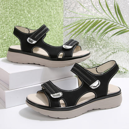 Women's Comfort Sandals with Velcro Closure – Everyday & Casual, Open Toes, Platform Sole