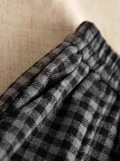 Damen Karierter Midi-Rock mit Faltenrock-Optik in Schwarz-Grau