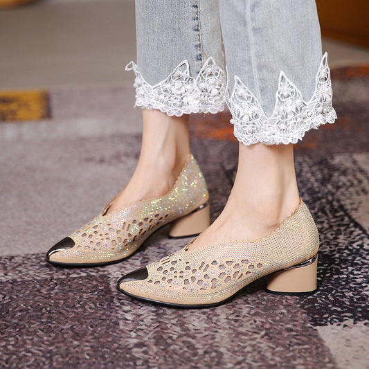 Michelle – Hohe Mesh Pumps mit Strasssteinen