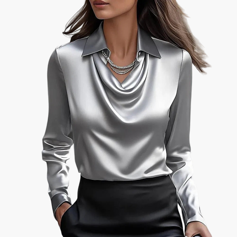 Women's blouse with waterfall collar – Elegant business and evening wear, modern design