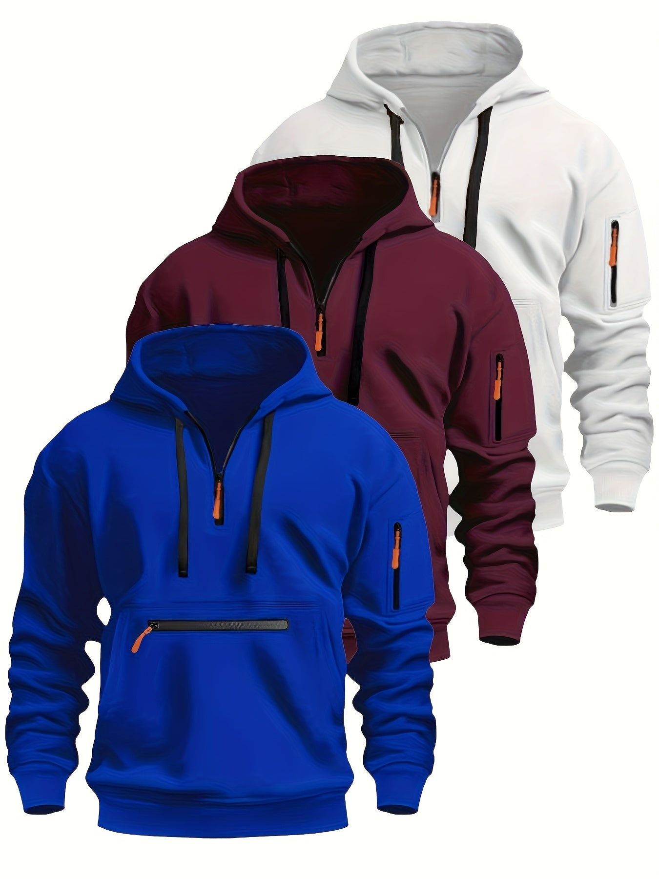 Men's hoodie with zipper and kangaroo pocket, drawstring, long sleeves