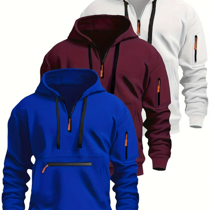Men's hoodie with zipper and kangaroo pocket, drawstring, long sleeves