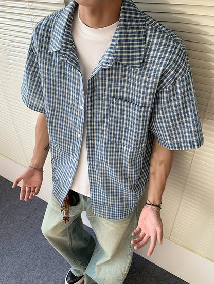 Herren Kurzarm Karo Freizeithemd – Lässiger Oversize Style für Alltag & Streetwear