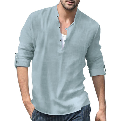 Men's Casual Henley Long Sleeve Shirt – Loose Beach Shirt for Vacation and Everyday Use