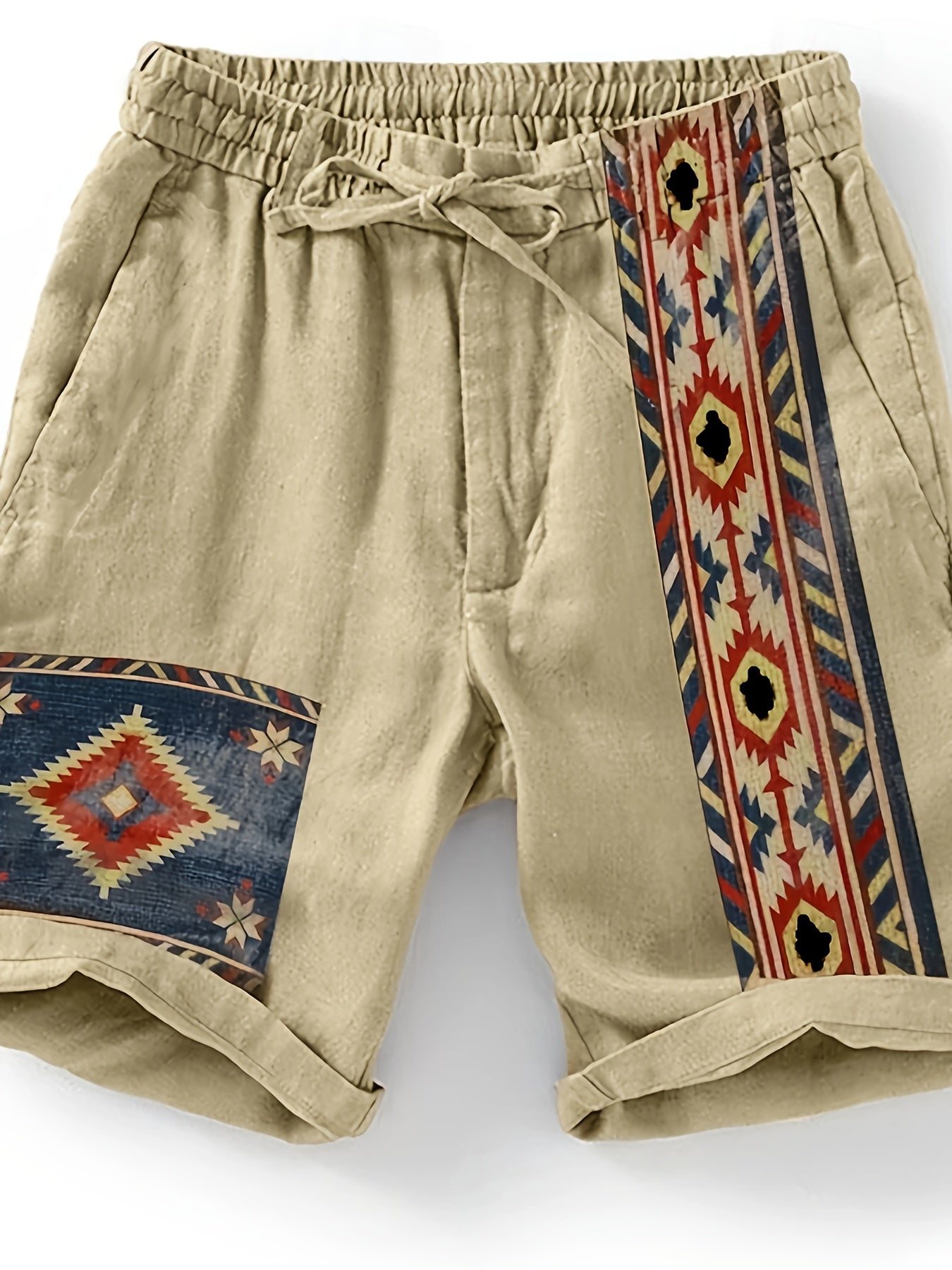 Men's ethnic shorts with geometric print and adjustable waistband – fashionable casual pants for summer and vacation