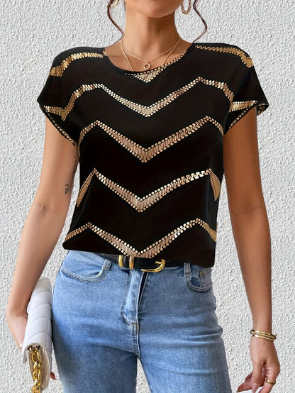 Women's Elegant Batwing Shirt with Geometric Pattern – Perfect for Everyday & Leisure