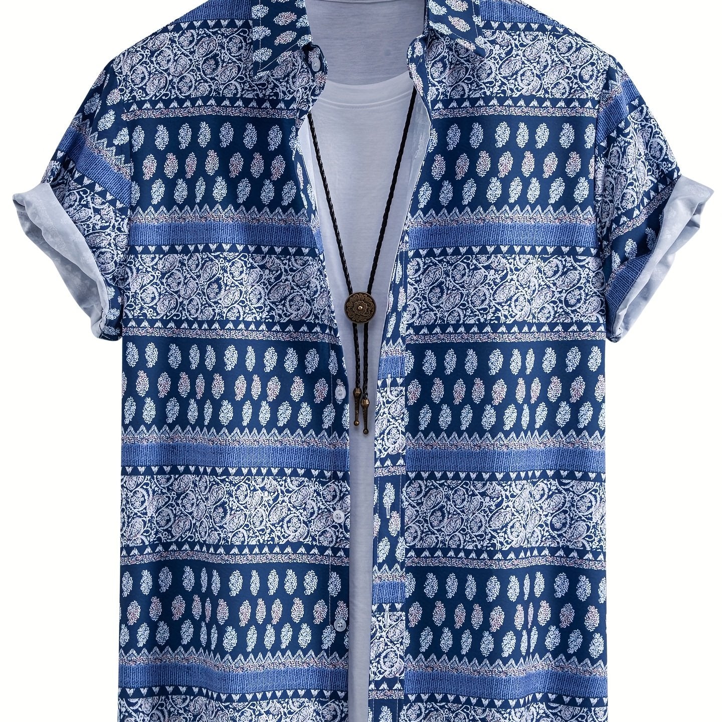 Men's Short-Sleeve Casual Shirt with Shell Motif – Modern Resort Shirt for Beach & Vacation
