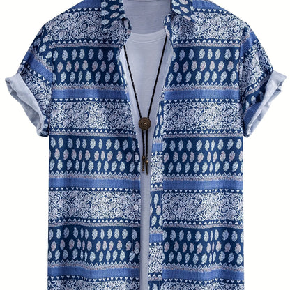 Men's Short-Sleeve Casual Shirt with Shell Motif – Modern Resort Shirt for Beach & Vacation