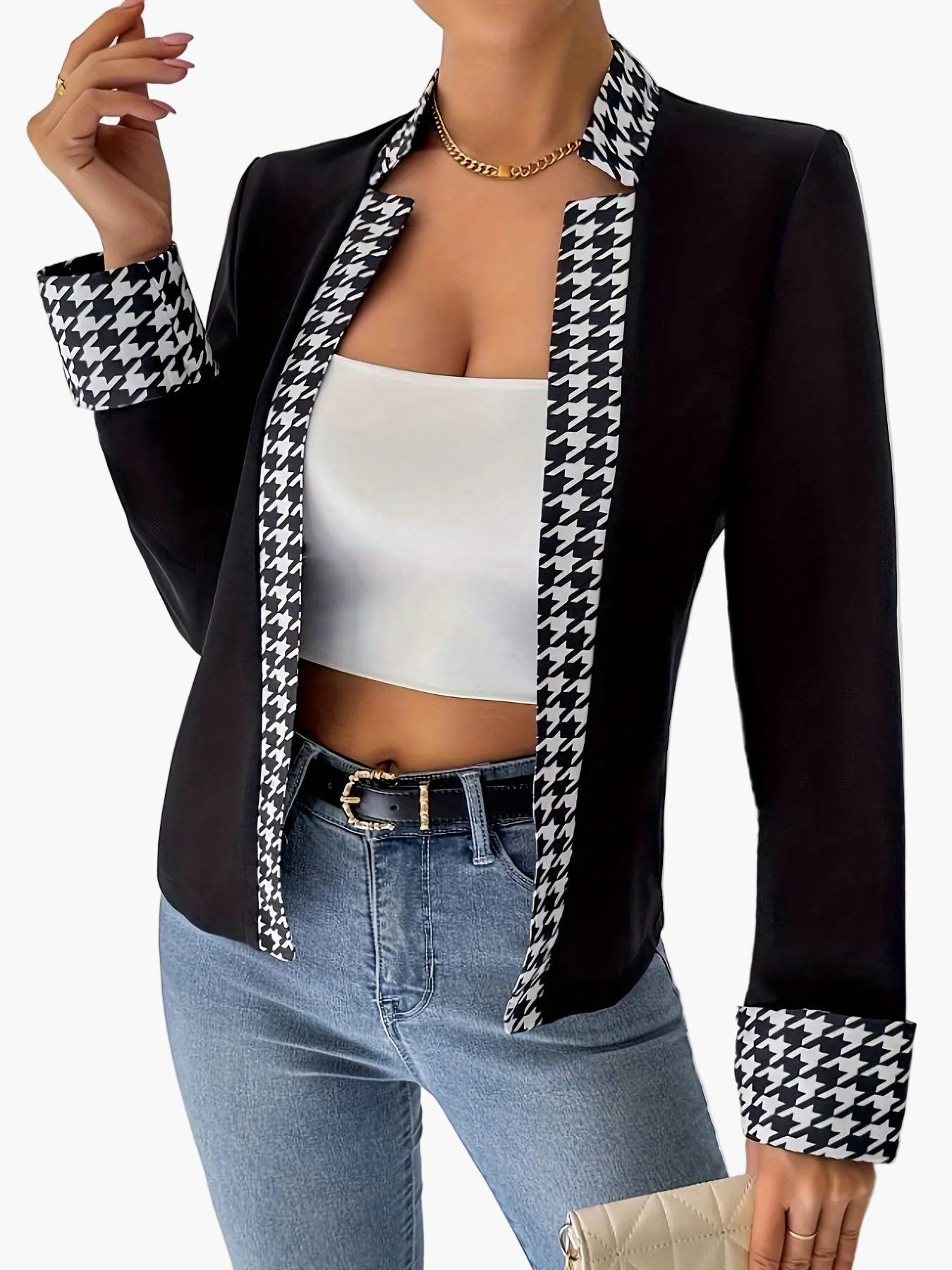 Women's blazer in elegant houndstooth design for business and everyday wear