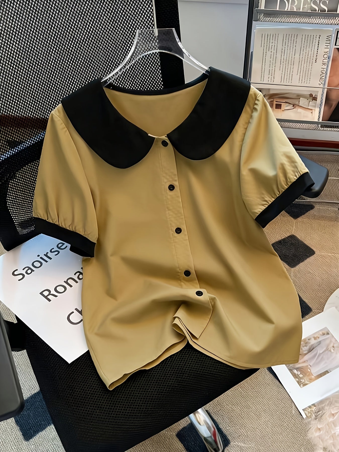 Women's blouse with vintage collar and button placket – elegant casual style for office & everyday wear
