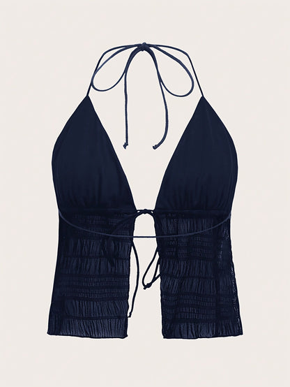 Women's Fashionable Halterneck Camisole Top with Ruching and Tie – Party & Summer Outfit