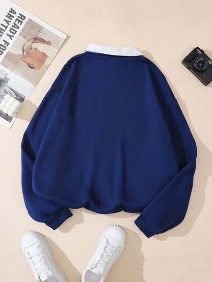 Unisex Langarm Sweatshirt Polo-Kragen "NEW YORK" Marineblau