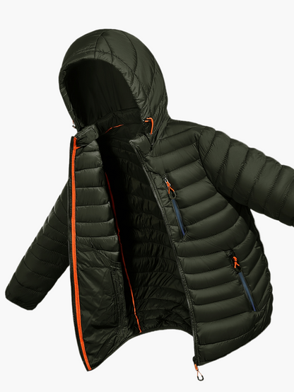 Men's Quilted Jacket with Hood – Lightweight Outdoor Transitional Jacket, Casual Style