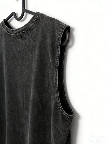 Men's Vintage Street Style Sleeveless Shirt and Ripped Denim Shorts for Casual and Summer Wear