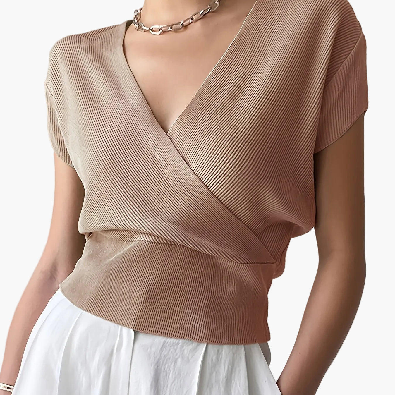 Women's Wrap Shirt with V-Neck – Elegant Casual Top for Everyday and Office Wear