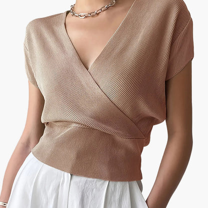 Women's Wrap Shirt with V-Neck – Elegant Casual Top for Everyday and Office Wear