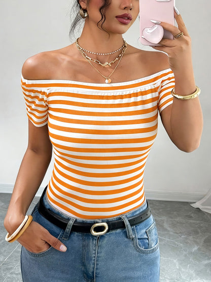 Women's Off-Shoulder Striped Shirt – Bardot Style for Everyday & Going Out