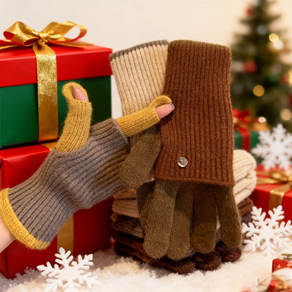 Two-tone knitted gloves with detachable mittens
