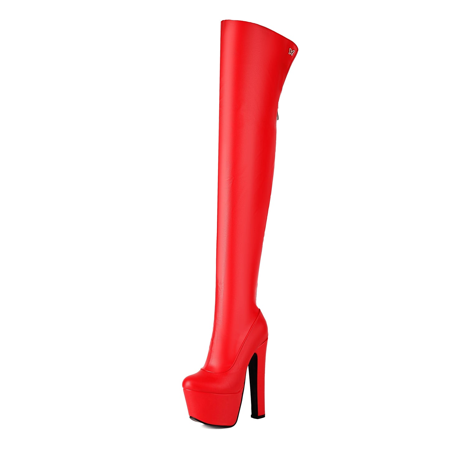 Over-the-knee boots with high heels and a platform, black or red