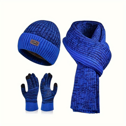 Strickmütze Schal Handschuhe Set Herren Warm Grau Winters Set