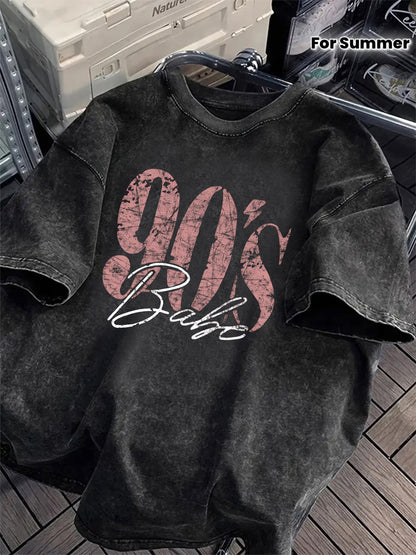 Damen Vintage Oversize T-Shirt mit 90's Babe Print – Streetwear Retro Sommer