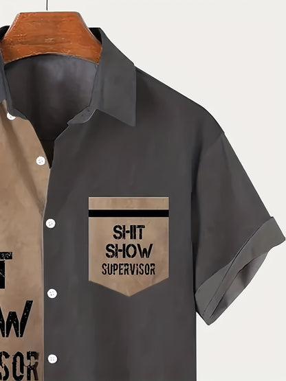 Herren Vintage Hemd mit Aufdruck 'Shit Show Supervisor' – Lustiges Sommer Kurzarmhemd für Erwachsene