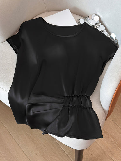 Women's blouse with ruching and round neckline – Elegant office and going-out style