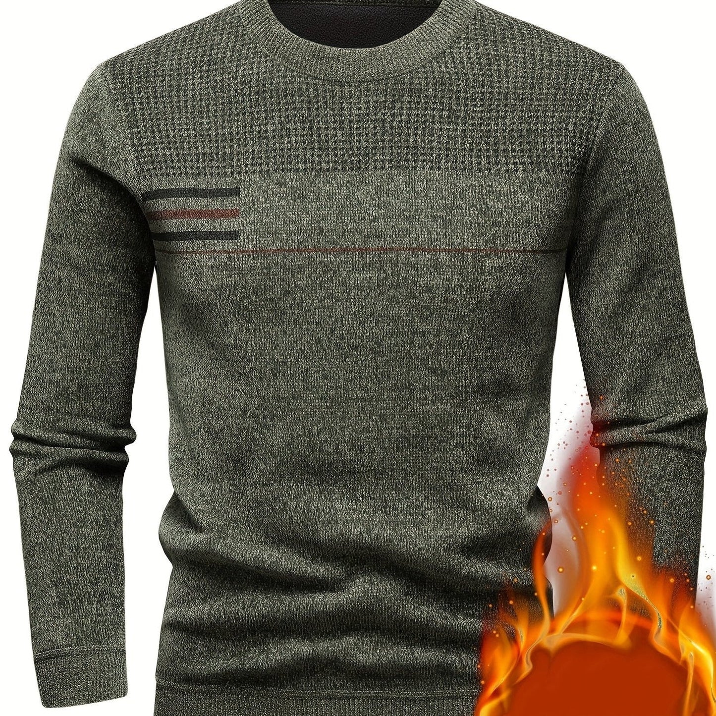 Herren Rundhalspullover Strickoptik mit Streifen und Strukturmuster