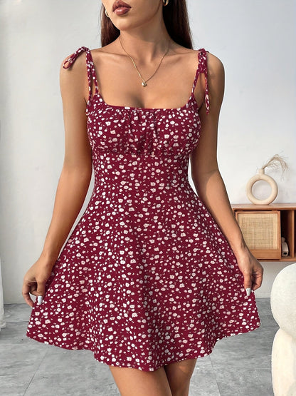 Women's summer dress with floral pattern and bows – Elegant casual dress for everyday and vacation