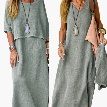 Damen Maxikleid Zweiteiler Set Boho Stil Lässig Sommerkleid für Alltag und Urlaub