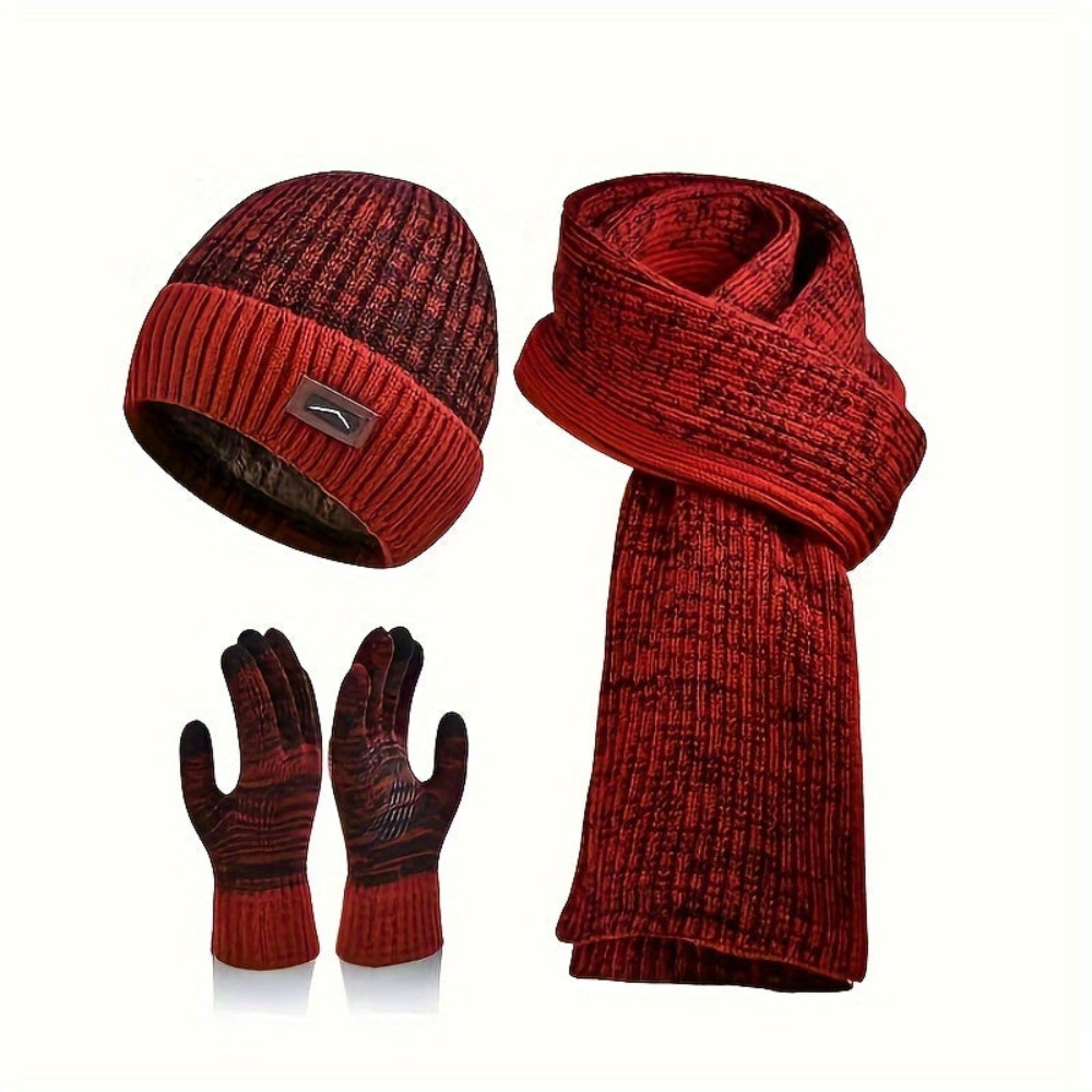 Strickmütze Schal Handschuhe Set Herren Warm Grau Winters Set