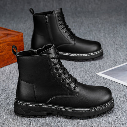 Schwarze Schnürstiefeletten mit dicker Sohle und Kontrastnaht