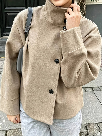 Women's short jacket with stand-up collar, button placket, relaxed fit