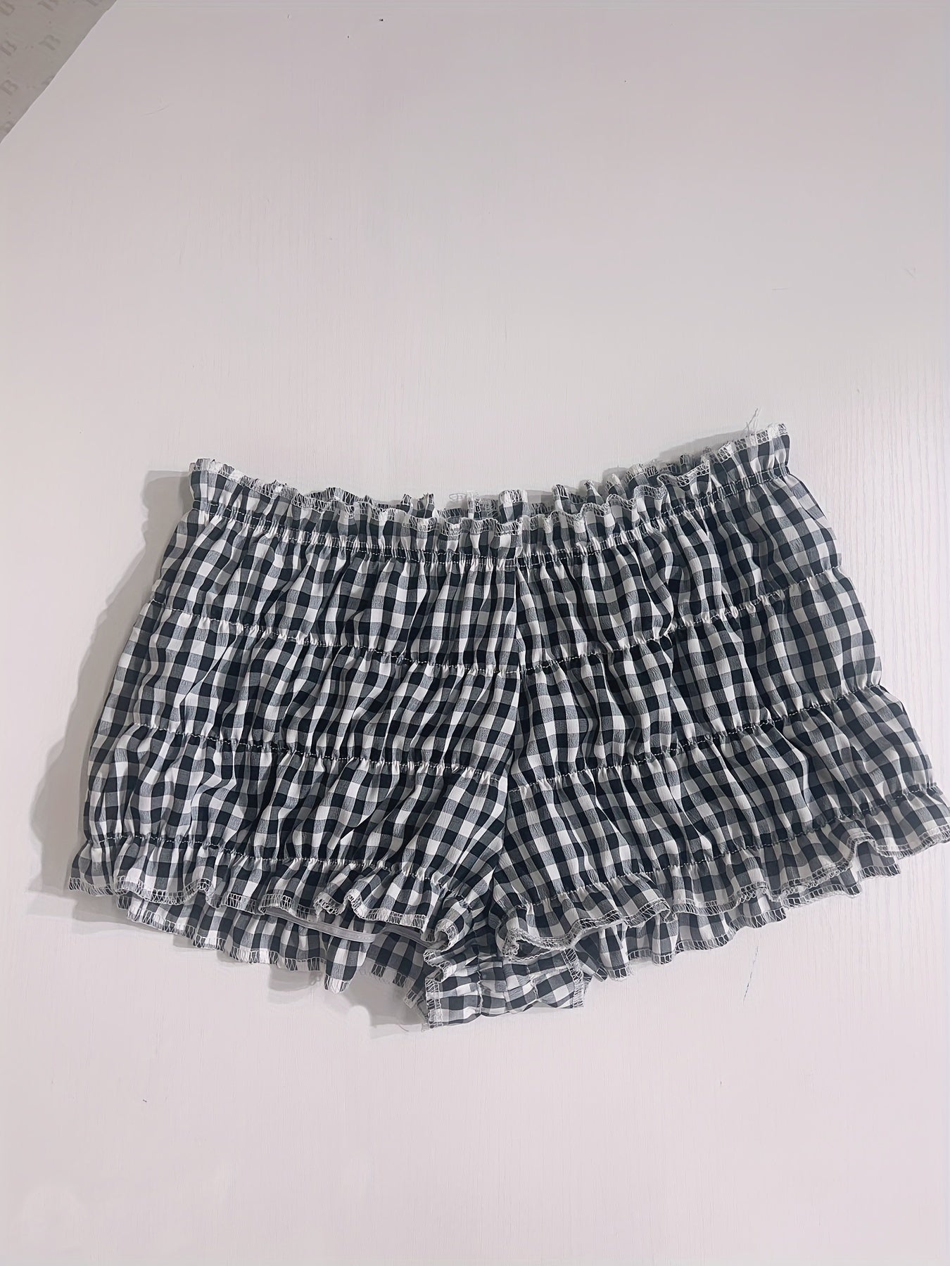 Damen Y2K Karierte Rüschenshorts für den Sommer – Bequeme Lounge- und Pyjamashorts