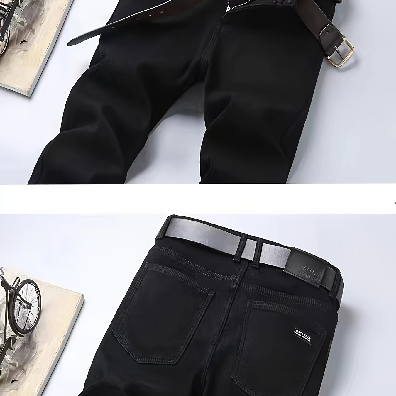 Men's black casual trousers with belt loops