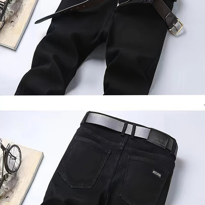 Men's black casual trousers with belt loops